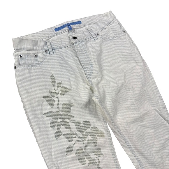 Escada Sport Lisa Womens Jeans IT 40 Blue Striped Floral Print Cropped Bootcut - Picture 2 of 9